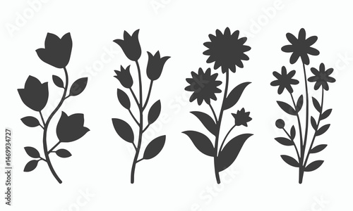 Four Simple Floral Silhouettes for Design Projects