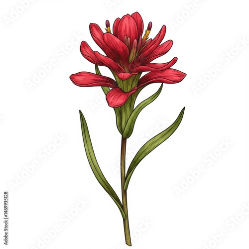 Red Indian Paintbrush Wildflower Illustration