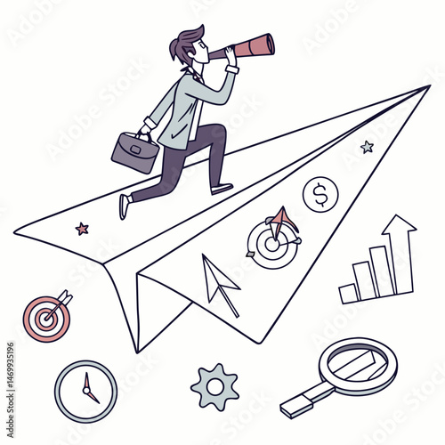 Business visionary looking ahead for growth and success using strategy and navigation