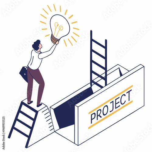 Person placing a lightbulb into a project box representing new ideas