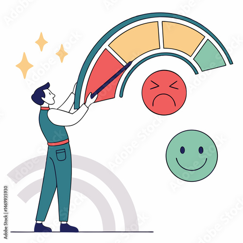 Customer satisfaction and negative feedback concept illustrated with graphical representation
