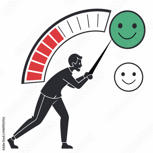 Customer satisfaction or sentiment level measured by a funny smiling gauge concept