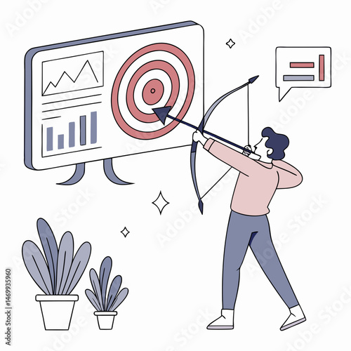 Achieving business goals successful target arrow hitting the bullseye marketing illustration
