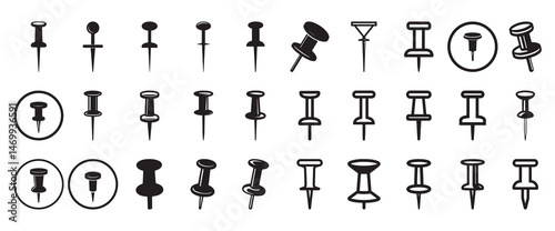 Collection of Various Pushpins, Thumbtacks, and Pins Illustrations