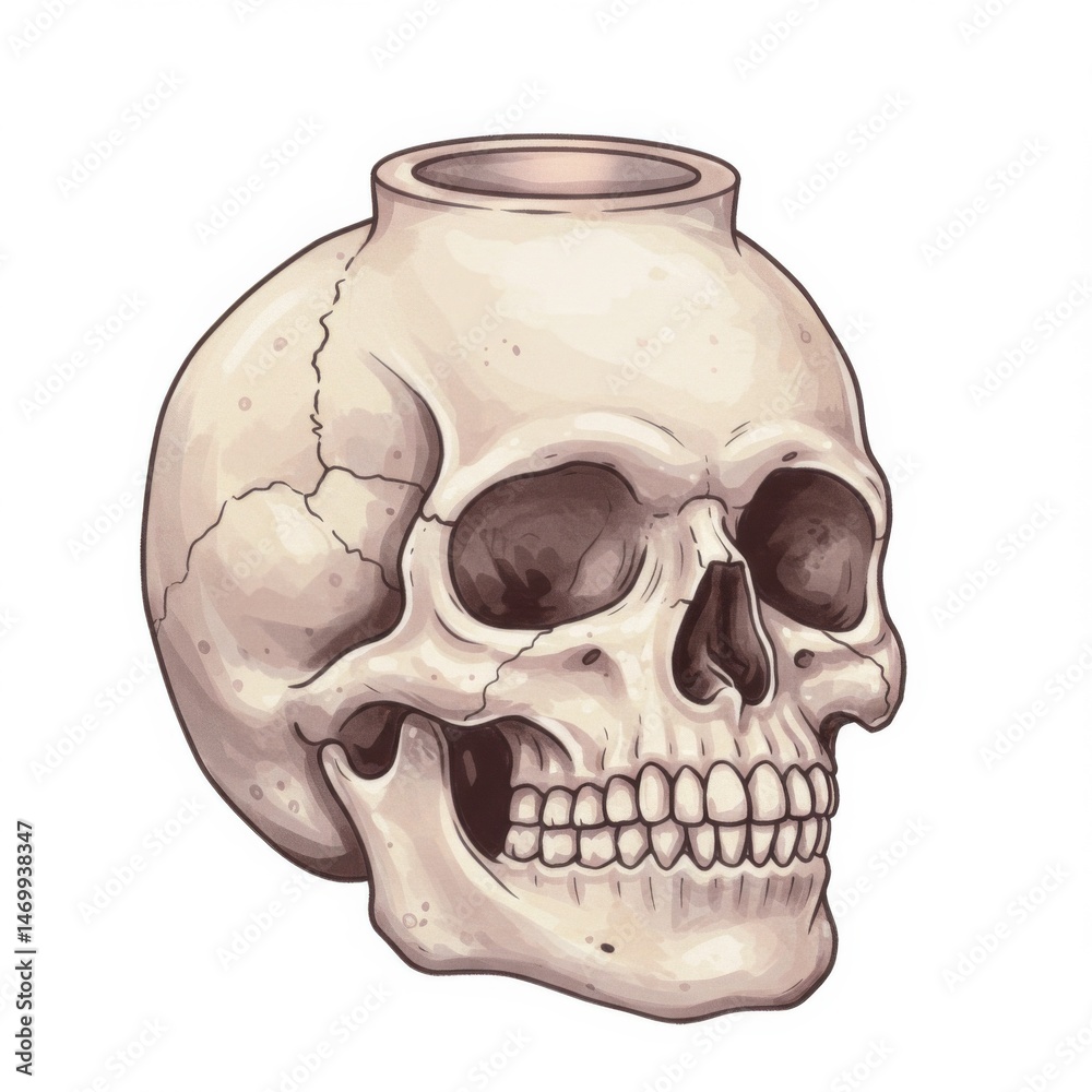 Obraz premium Off White Human Skull with Vessel on Top