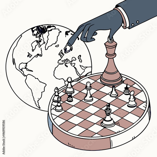 Global strategy hands playing chess over world business competition concept