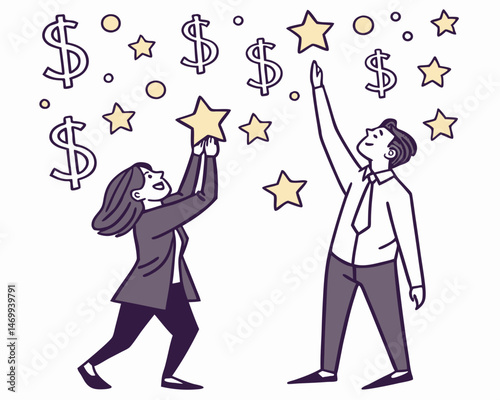 Colleagues celebrating success with dollar signs silhouette on a transparent background