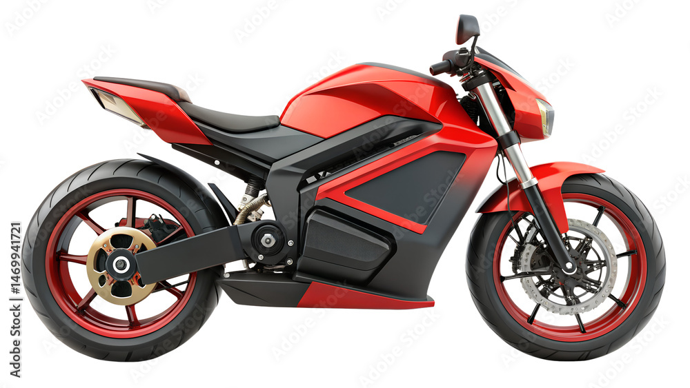 Obraz premium A fast red sport motorbike with black isolated on transparent background