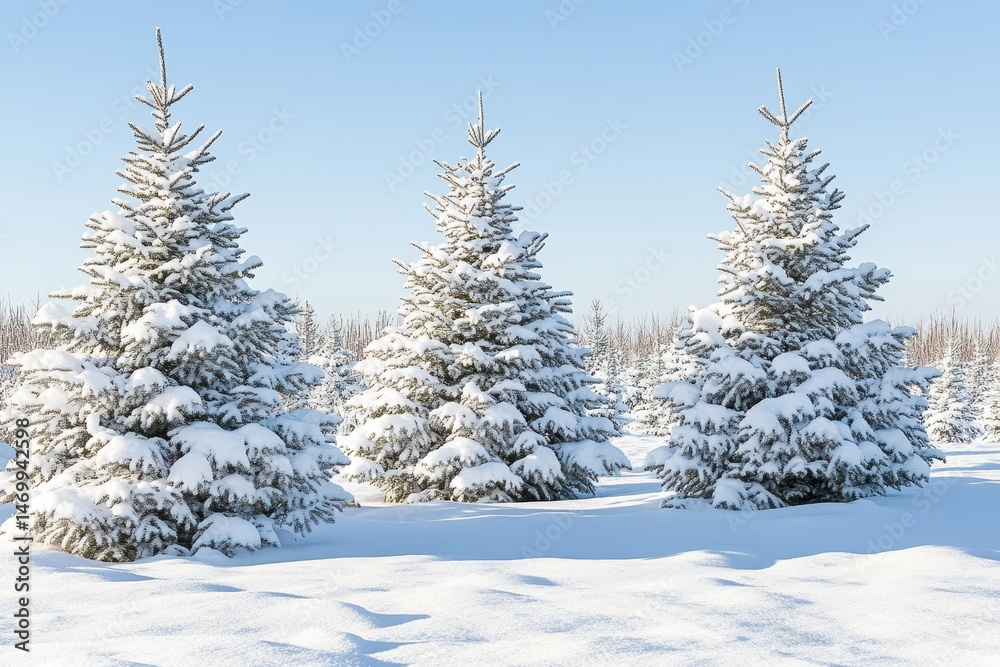 Snowy Christmas trees in a field Snowy Christmas trees in a field