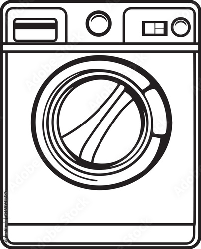 Outline icon of a washing machine on a transparent background for household appliances