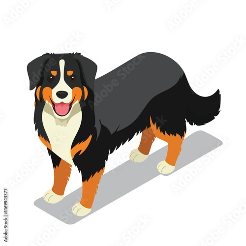 Bernese Mountain Dog Vector Illustration with Flat Design, Clean Line Art, and Modern Minimalist AestheticArt.