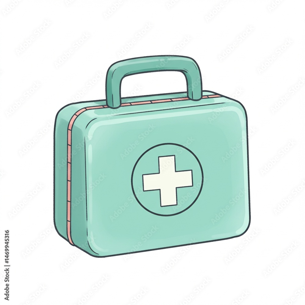 Fototapeta premium Teal First Aid Kit Illustration with White Cross