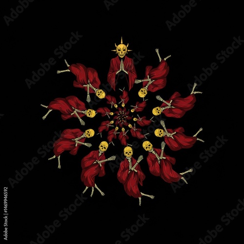 Crimson Skeletons in Circular Array: A Macabre Dance of Eternal Rest