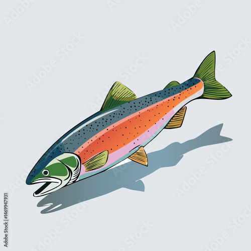 Rainbow Trout Vector Illustration with Flat Design, Clean Line Art, and Modern Minimalist AestheticArt.
