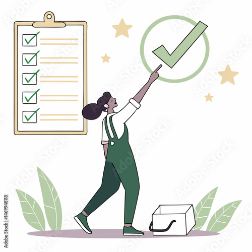 Vector illustration of an affirmative figure with check marks and transparent background