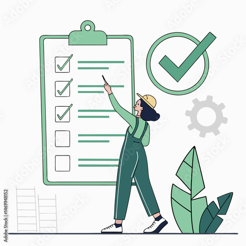 Approval concept symbolized by person and checkmark on a transparent background