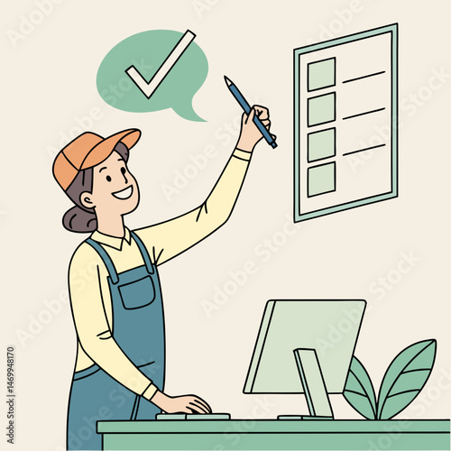 Human figure affirming agreement with a green checkmark on a transparent background