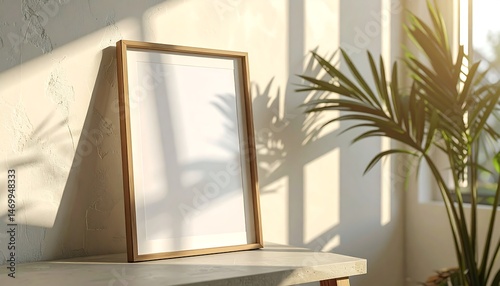 Empty Wooden Frame Mockup in Sunlit Interior