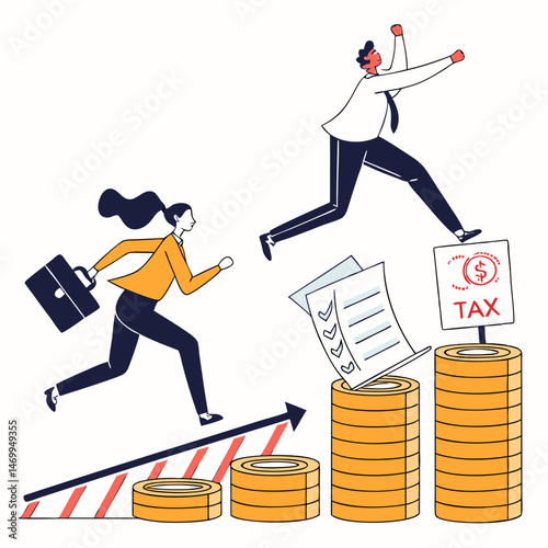 Business professionals overcoming obstacles towards financial success and growth illustrated