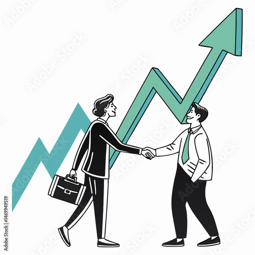 Business partnership agreement with rising growth chart demonstrating financial success