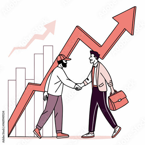 Business partners shaking hands agreement with growth chart representation