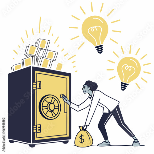 Opening the vault of ideas concept depicting innovation and creative business solutions