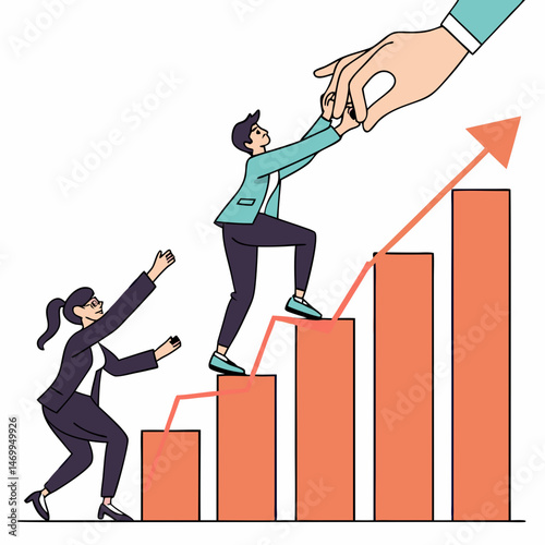 Teamwork and support illustration depicting collaborative business growth and success