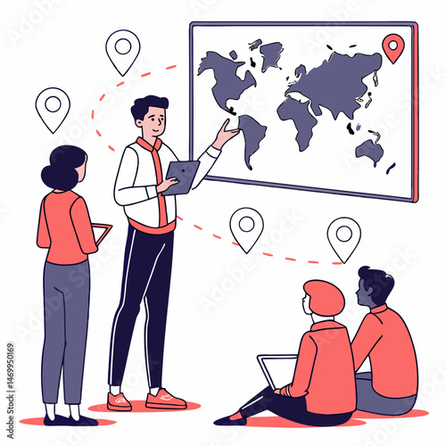 Business leader announcing global team network for communication and collaboration