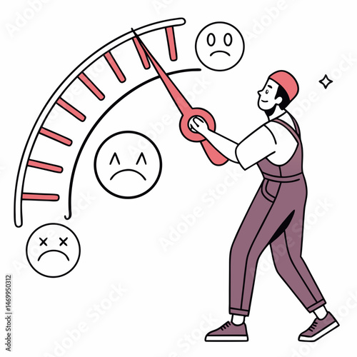 Person measures emotional state with a customer satisfaction or mood meter