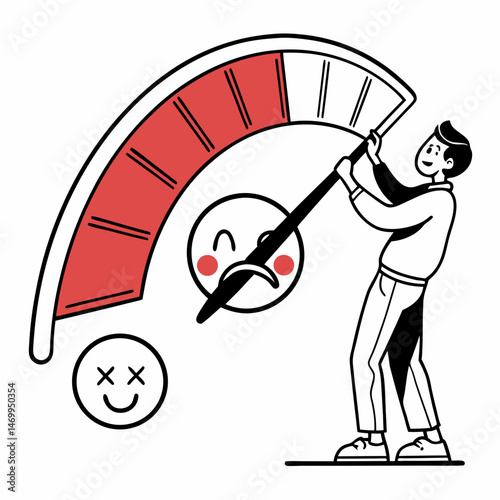 Customer satisfaction and feedback gauge with user illustration vector concept