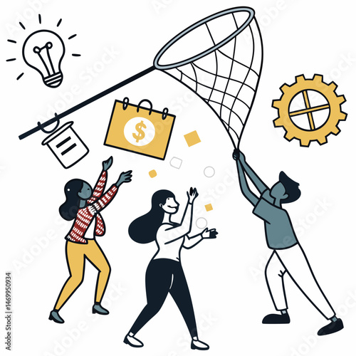 Business teamwork concept capturing ideas and turning them into money and success
