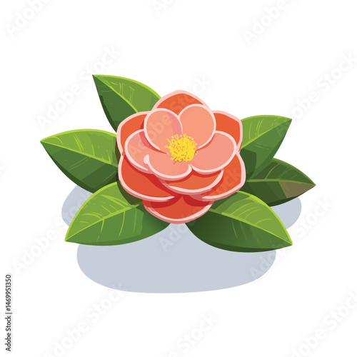 Camellia Vector Illustration with Flat Design, Clean Line Art, and Modern Minimalist AestheticArt.