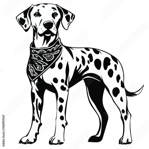 Dalmatian Dog Vector Illustration With Bandana Standing Tall Breed With Spots Confident Canine