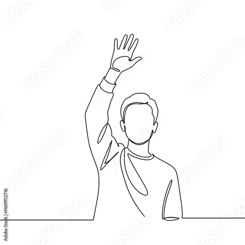 Person raising hand in outline style representing job candidate  