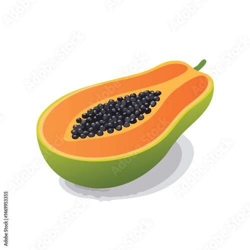 Papaya Vector Illustration with Flat Design, Clean Line Art, and Modern Minimalist AestheticArt.