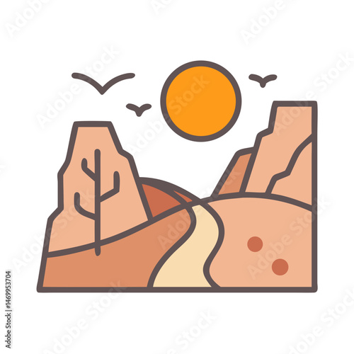 Rocky Desert Valley Landscape Icon Design