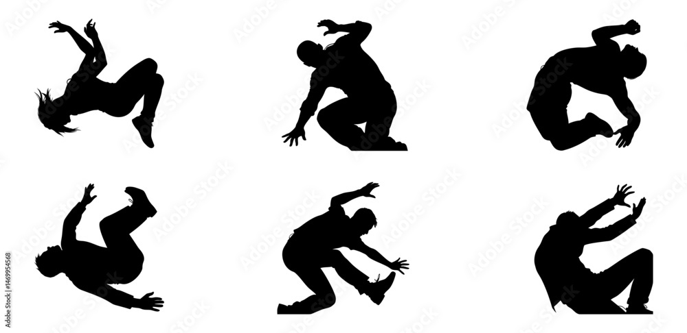 Obraz premium Falling Human Silhouettes – Dynamic Motion & Freefall Poses