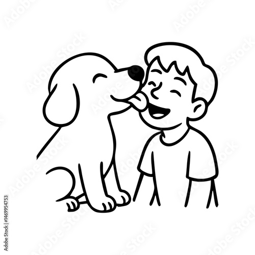 A dog on its hind legs reaching up to lick a smiling human’s face, drawn with affection and movement.