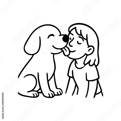 A dog on its hind legs reaching up to lick a smiling human’s face, drawn with affection and movement.