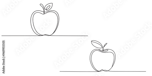 set of black vector continuous one line apple drawing style Simple Line Drawing Apples Minimalist Design, Simple Line Drawing Apples Minimalist Design, 