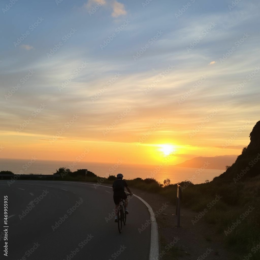 Fototapeta premium silhouette of a man riding a bike