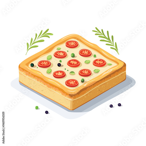 Focaccia Vector Illustration with Flat Design, Clean Line Art, and Modern Minimalist AestheticArt.