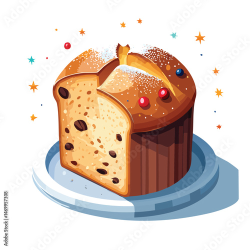 Panettone Vector Illustration with Flat Design, Clean Line Art, and Modern Minimalist AestheticArt.