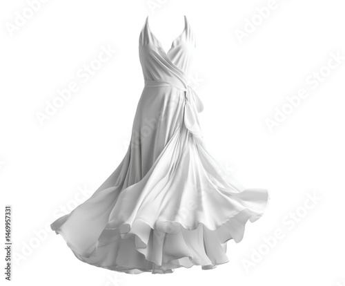 Elegant white dress design for formal events and celebrations on a transparent background, cut out