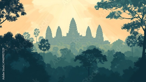 Angkor Wat Sunrise with Jungle Temple.
