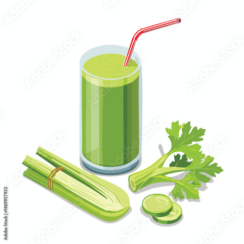 Celery Juice Vector Illustration with Flat Design, Clean Line Art, and Modern Minimalist AestheticArt.