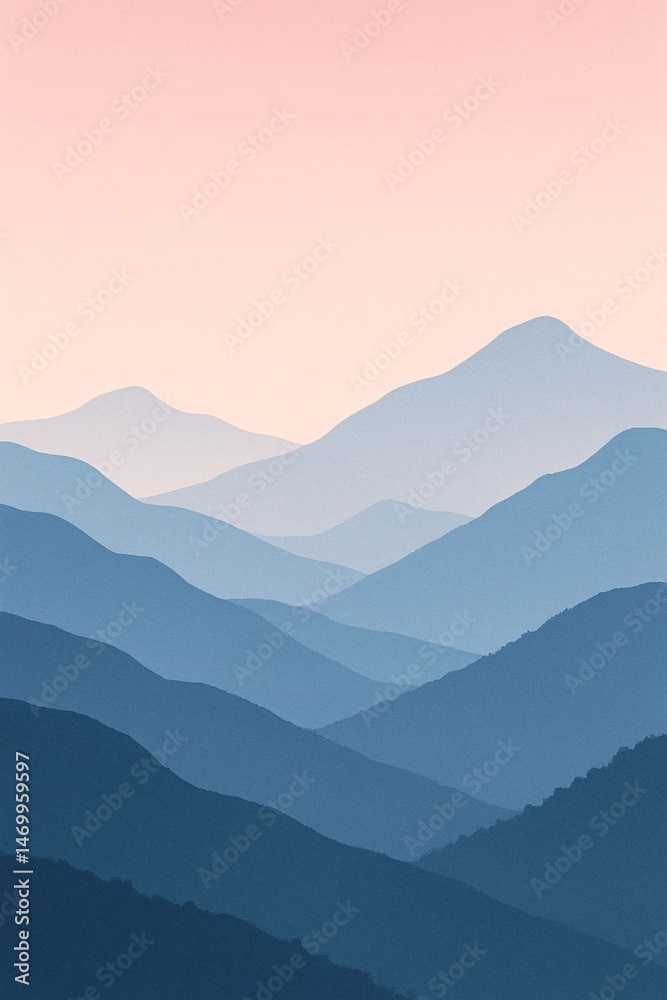 Fototapeta premium Peaceful Blue Mountain Sunset Landscape