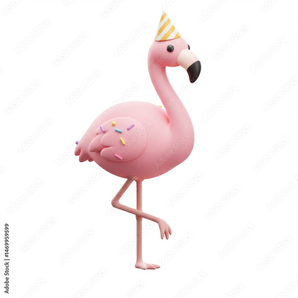 Fototapeta premium Pink Flamingo Party Hat Sprinkles 3D Render