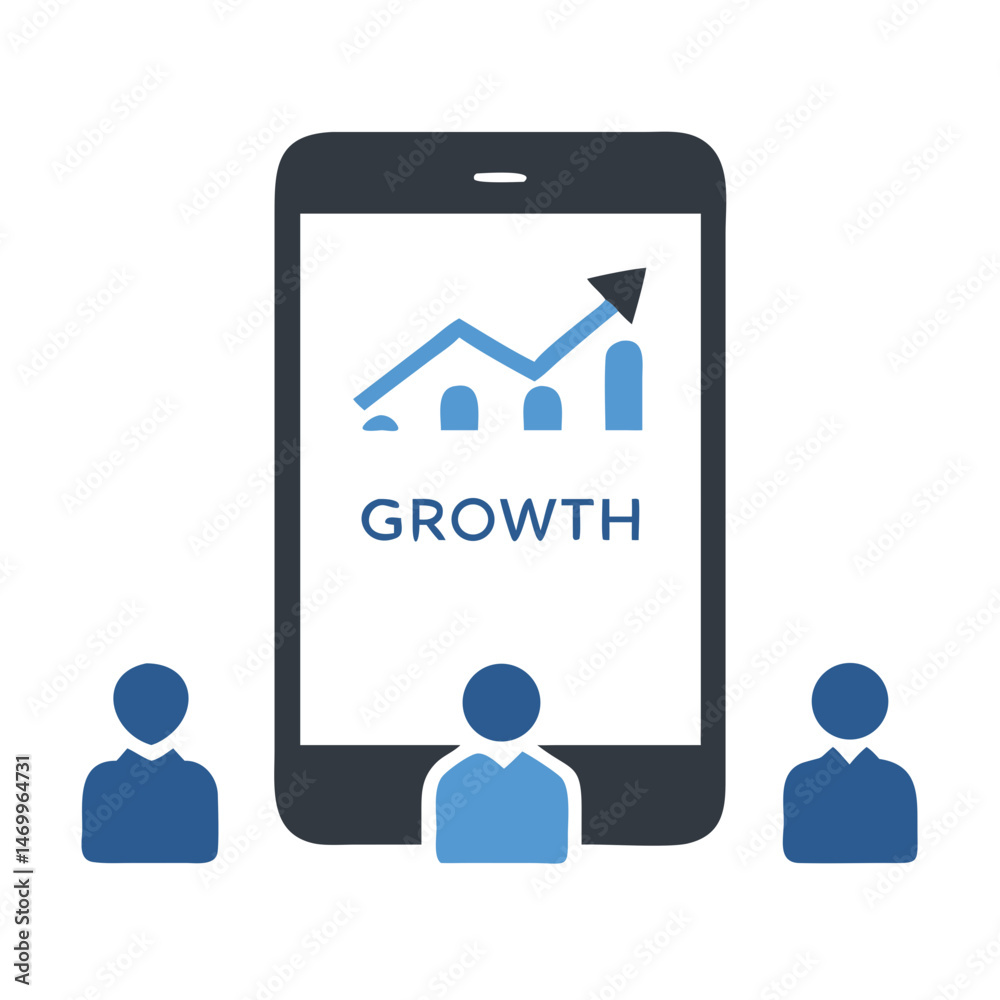 Business growth concept represented by smartphone and team of individuals