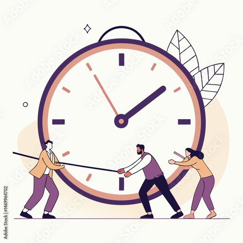 People struggling to control time represented by a clock graphic illustration